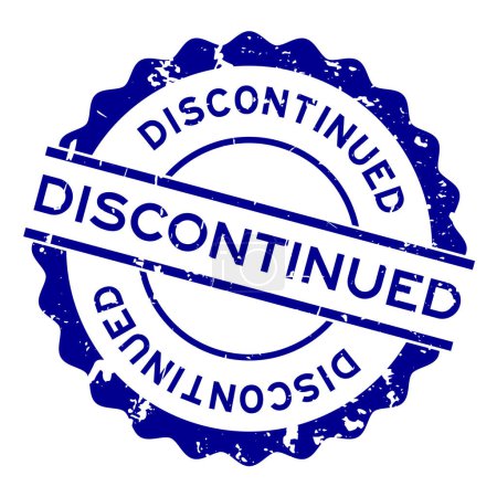 Grunge blue discontinued word round rubber seal stamp on white background