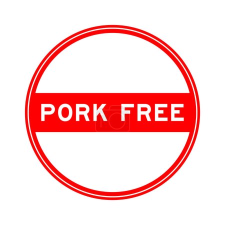 Red color round seal sticker in word pork free on white background