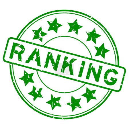 Grunge-grünes Ranking-Wort mit Stern-Symbol runden Gummidichtungsstempel auf weißem Hintergrund