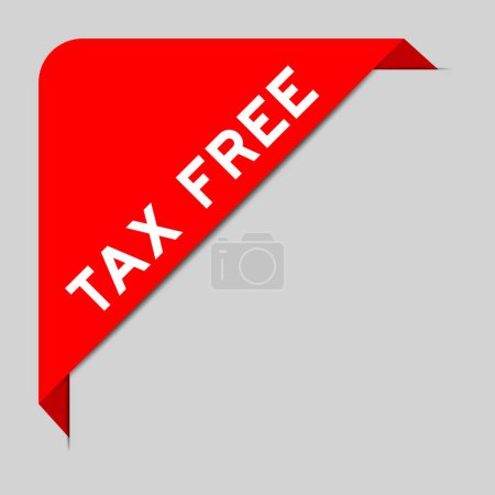 Illustration for Red color of corner label banner with word tax free on gray background - Royalty Free Image