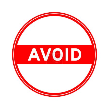 Red color round seal sticker in word avoid on white background