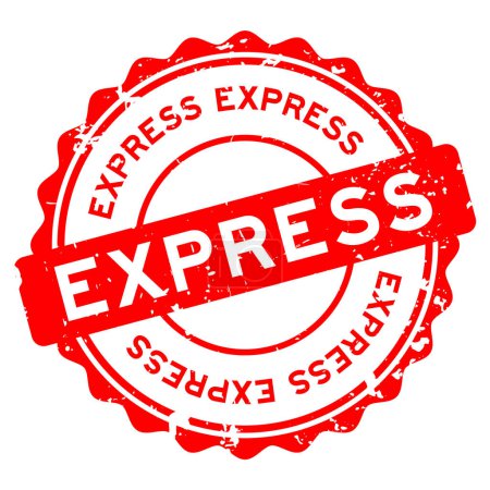 Grunge red express word round rubber seal stamp on white background