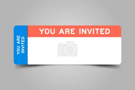 Blue and orange color ticket with word you are invited and white copy space