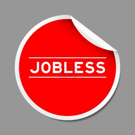 Red color peel sticker label with word jobless on gray background