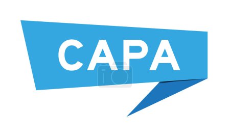Blaues Sprachbanner mit dem Wort CAPA (Abkürzung für Korrektur- und Präventivmaßnahmen) auf weißem Hintergrund