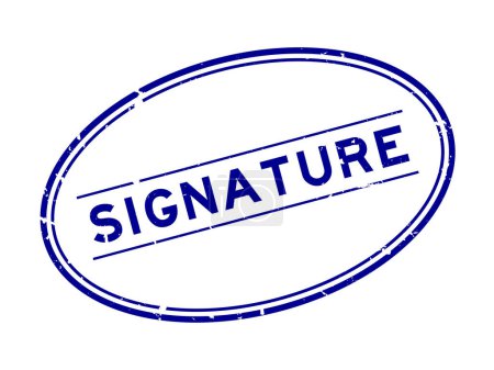 Grunge sello de sello de goma palabra firma azul sobre fondo blanco