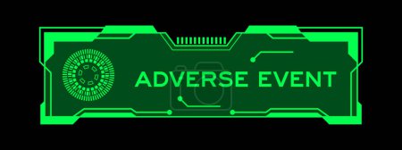 Ilustración de Color verde del banner futurista hud que tiene palabra evento adverso en la pantalla de la interfaz de usuario sobre fondo negro - Imagen libre de derechos