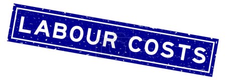 Ilustración de Grunge azul mano de obra cuesta sello de goma cuadrado palabra sobre fondo blanco - Imagen libre de derechos
