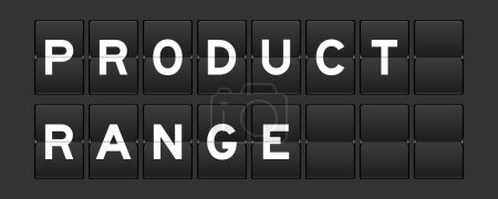 Schwarzer Analog-Flip-Board mit Wort-Produktpalette auf grauem Hintergrund