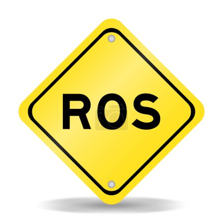 Gelbes Transportschild mit dem Wort ROS (Abkürzung für Return on sales) auf weißem Hintergrund