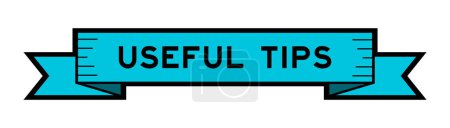Banner de etiqueta de cinta con consejos útiles de palabra en color azul sobre fondo blanco