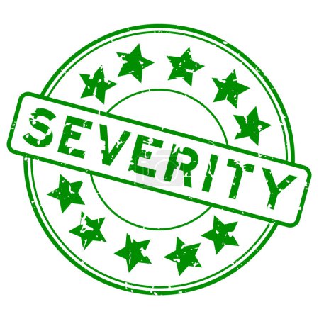 Palabra de gravedad verde grunge con sello de sello de goma redonda icono estrella sobre fondo blanco
