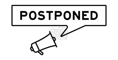 Megaphone icon with speech bubble banner in word postponed on white background