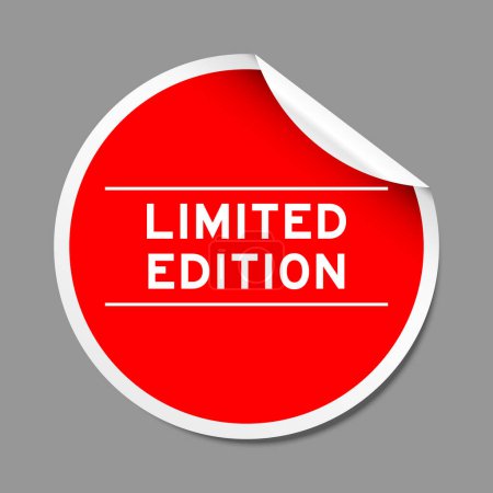 Red color peel sticker label with word limited edition on gray background