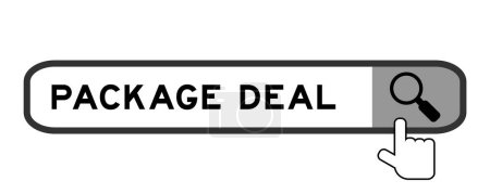 Suche Banner in Word Package Deal mit Hand over Lupe Symbol auf weißem Hintergrund