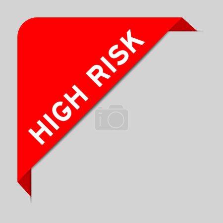 Color rojo de banner de etiqueta de esquina con palabra de alto riesgo sobre fondo gris