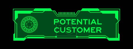 Color verde del banner futurista hud que tiene palabra cliente potencial en la pantalla de la interfaz de usuario en fondo negro