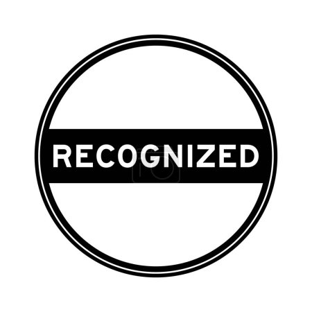 Etiqueta engomada de sello redondo de color negro en palabra reconocida sobre fondo blanco