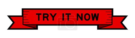 Ribbon label banner with word try it now in red color on white background