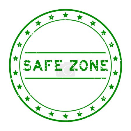 Téléchargez les illustrations : Grunge vert zone de sécurité mot rond tampon de joint en caoutchouc sur fond blanc - en licence libre de droit
