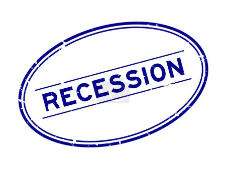 Grunge blue Rezession Wort ovale Gummidichtung Stempel auf weißem Hintergrund