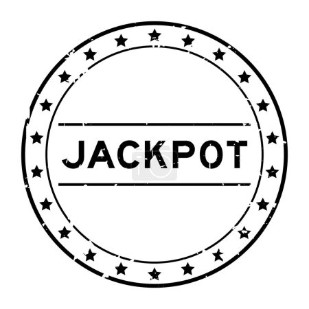 Grunge jackpot negro palabra ronda sello de goma sobre fondo blanco