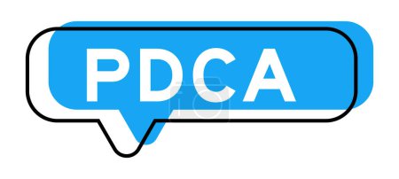 Banner de discurso y tono azul con la palabra PDCA (Abreviatura del plan do check act) sobre fondo blanco