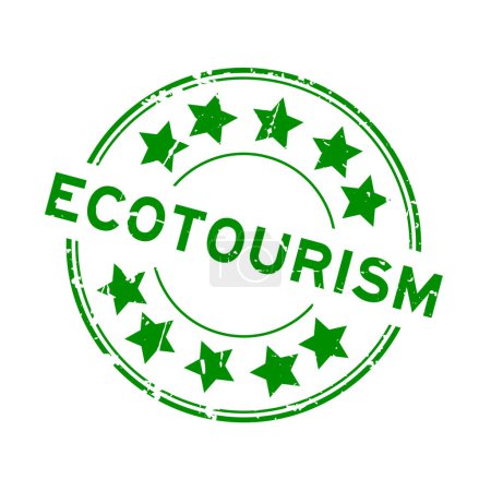 Téléchargez les illustrations : Grunge mot écotourisme vert avec icône étoile rond cachet en caoutchouc sur fond blanc - en licence libre de droit