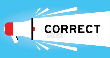 Illustration for Color megaphone icon with word correct in white banner on blue background - Royalty Free Image