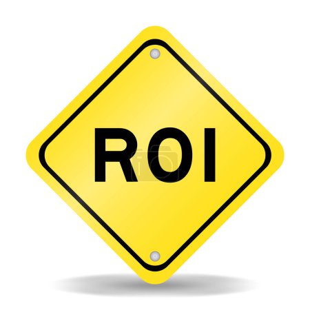 Yellow color transportation sign with word ROI (Abbreviation of Return on Investment) on white background