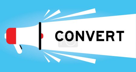 Illustration for Color megaphone icon with word convert in white banner on blue background - Royalty Free Image