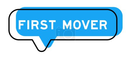 Sprechbanner und blauer Farbton mit Word First Mover auf weißem Hintergrund