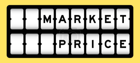 Color negro en el precio de mercado de palabras en banner de ranura con fondo de color amarillo