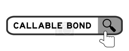 Search banner in word callable bond with hand over magnifier icon on white background