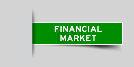 Etiqueta engomada de etiqueta cuadrada de color verde con palabra mercado financiero que se inserta en fondo gris