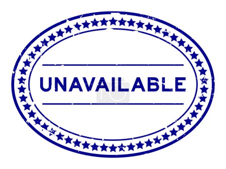 Grunge bleu mot non disponible timbre de joint en caoutchouc ovale sur fond blanc