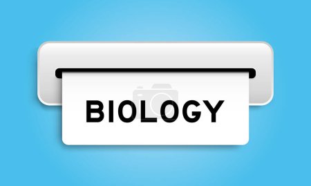 Banner de cupón blanco con la palabra biología de la máquina sobre fondo de color azul