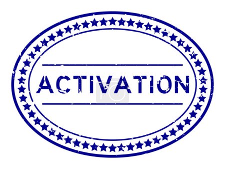 Grunge blue activation word oval rubber seal stamp auf weißem Hintergrund