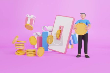 Photo for 3d illustration of saving money in smartphone. ATM on Smartphone transfer coins money into wallet, Cashback concept. Finance saving. 3d rendering illustration - Royalty Free Image