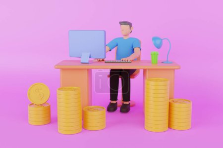 Photo for 3d illustration of earning money from the internet. making money with a laptop equipped with cartoon characters. 3d rendering illustration - Royalty Free Image
