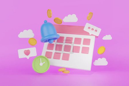 Photo for 3d illustration calendar schedule to save money. 3D render concept of saving money. earn Finance saving money concept. money management. 3d rendering illustration - Royalty Free Image