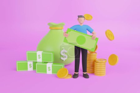 Photo for 3d illustration of saving money.deposit and profit. Money saving concept with characters. Can use for web banner, infographics, hero images. - Royalty Free Image