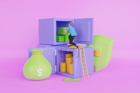 Photo for 3d illustration of saving money in a deposit box. 3D rendering concept of money saving.deposit and profit. 3d render illustration cartoon minimal style. - Royalty Free Image