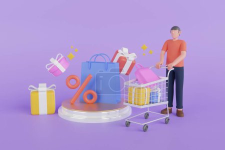 Photo for Online shopping 3D Illustration. shopping online store for sale. mobile e-commerce 3d background. Buying and selling concept. - Royalty Free Image