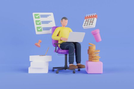 Photo for 3D Deadline and multitask concept. Productive master, productivity and project management skill, multitasking work and time management concept, skillful businessman. 3d rendering - Royalty Free Image
