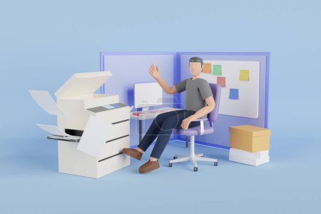 Photo for 3D Illustration of Busy work and multitasking employee.stressful businessman carry busy work to finish. hurry to finish many documents within deadline and schedule, overworked.Deadline work. 3d rendering - Royalty Free Image