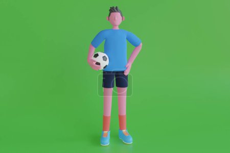 Photo for 3D Football player with ball isolated green background. Football player hands holding football.  3d rendering - Royalty Free Image
