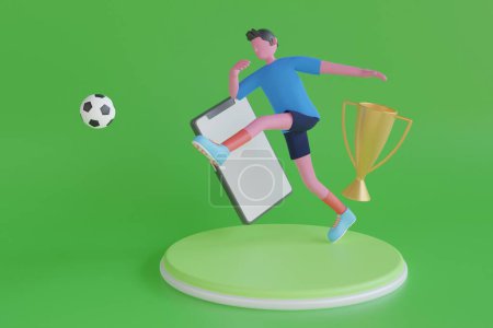 Photo for 3D Soccer player kicks the ball on the soccer field.Soccer player kicks the ball on the soccer field.Professional soccer player in action. 3D Rendering - Royalty Free Image