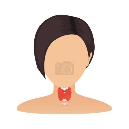 Illustration for Thyroid gland organ on female silhouette medical infographics. Hypothyroidism and hyperthyroidism disorders. TSH hormone disbalance therapy. Endocrinology concept. Isolated flat vector illustration. - Royalty Free Image