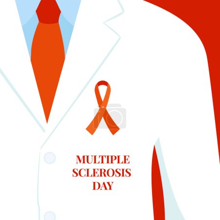 Illustration for Multiple sclerosis awareness day poster background. Doctor with orange ribbon pin on white coat. Solidarity compain concept design. Healthcare support. Medical vector illustration. - Royalty Free Image